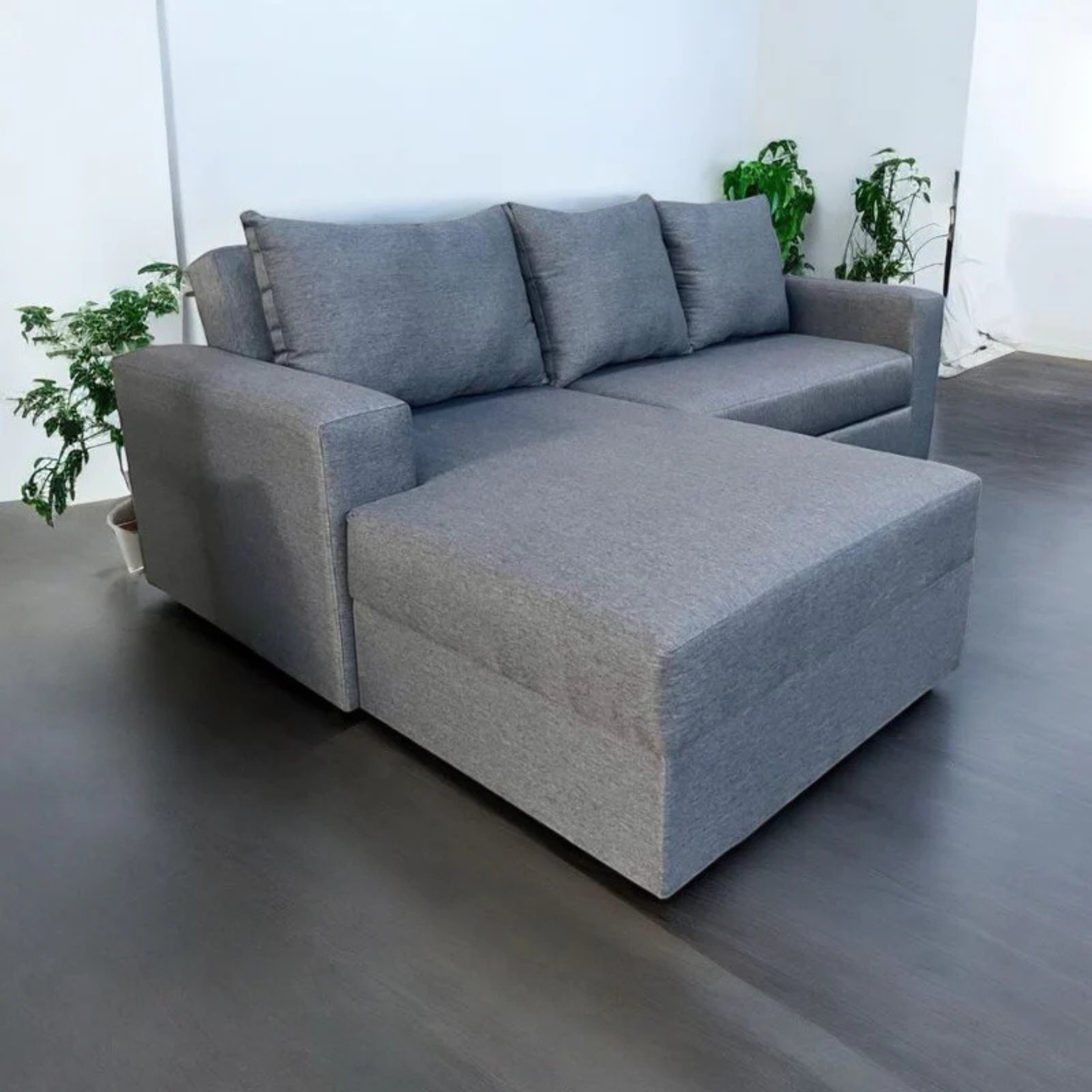 Sofá en L Cama + Baúl y Cojines Grandes