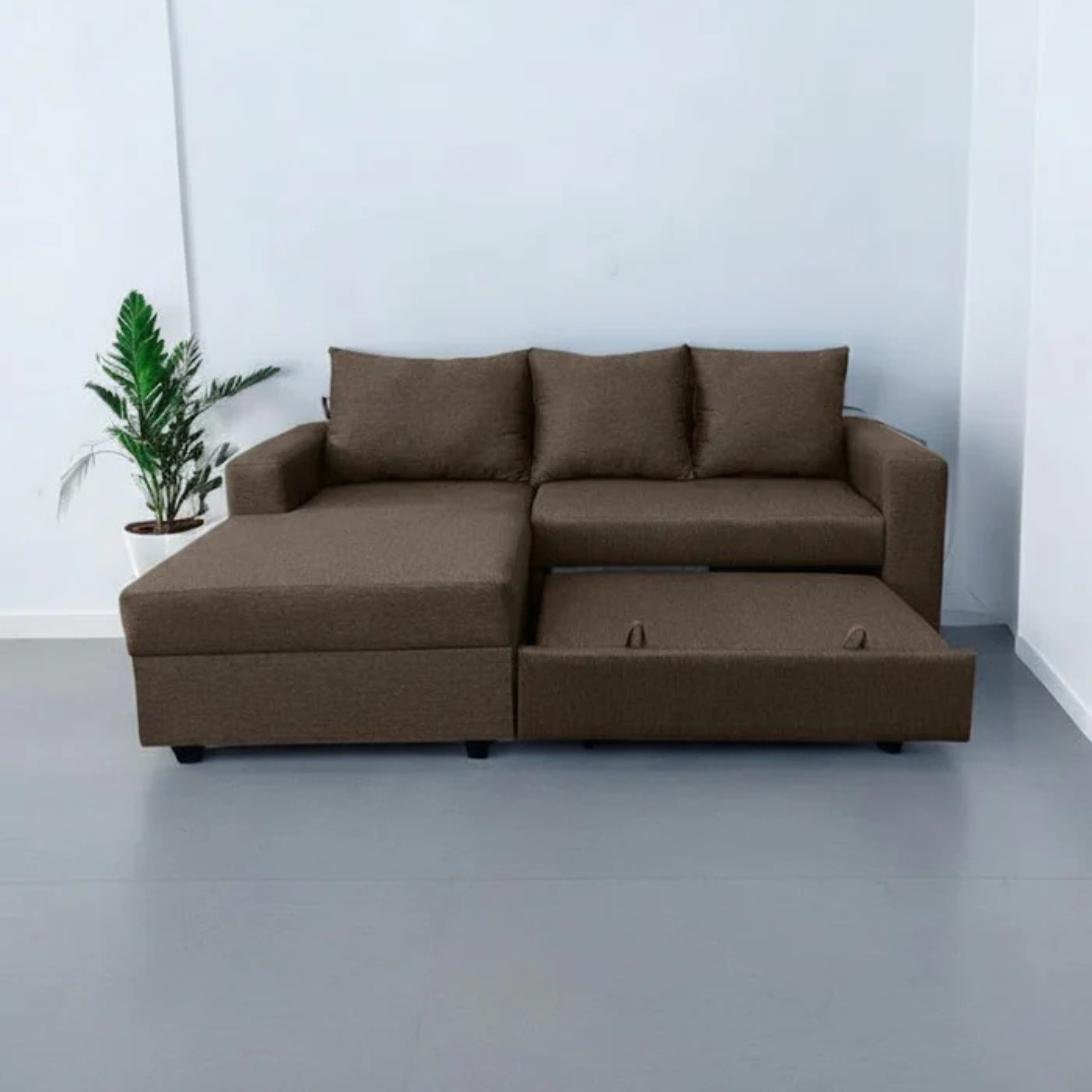 Sofá en L Cama + Baúl y Cojines Grandes