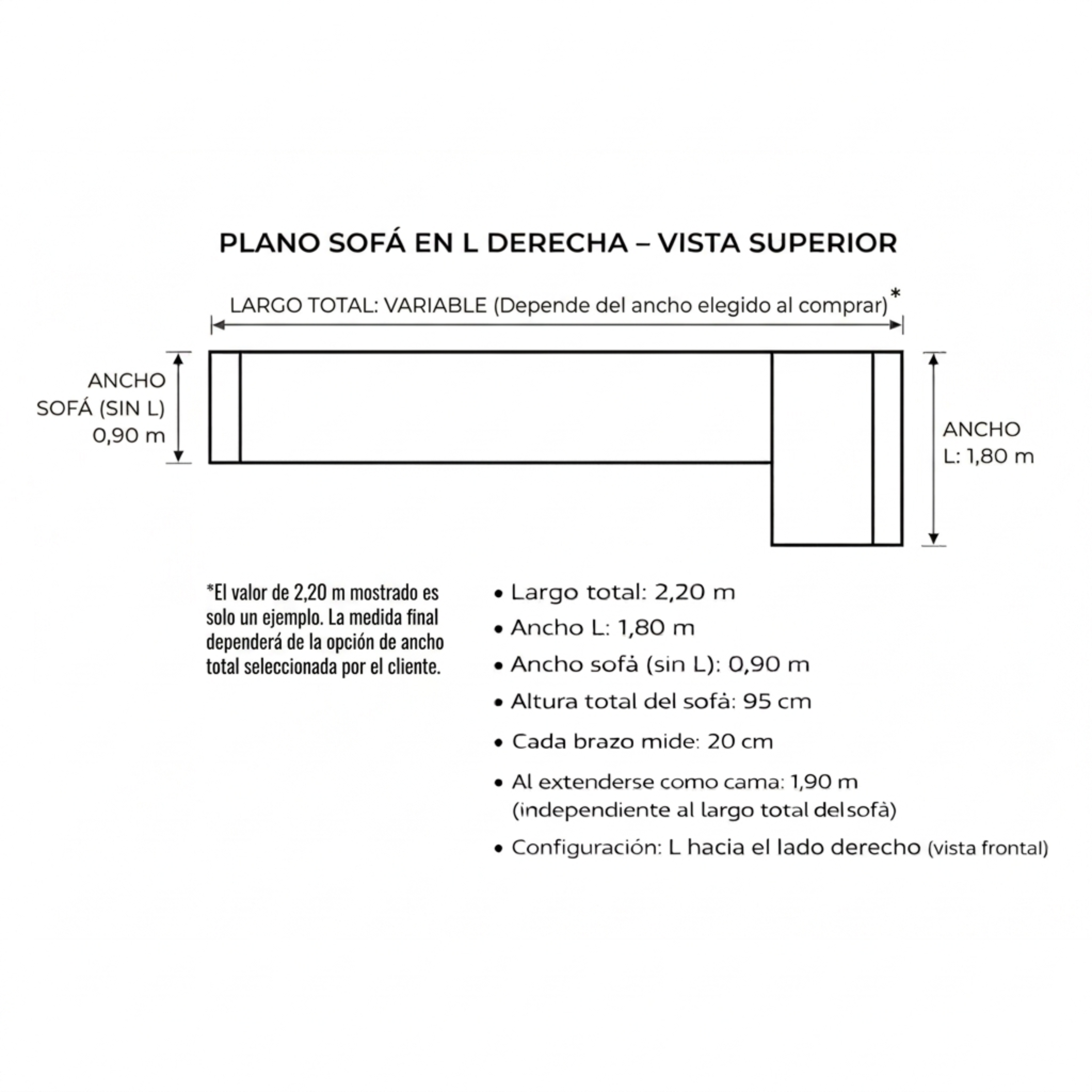 Sofá en L Cama + Baúl y Cojines Grandes